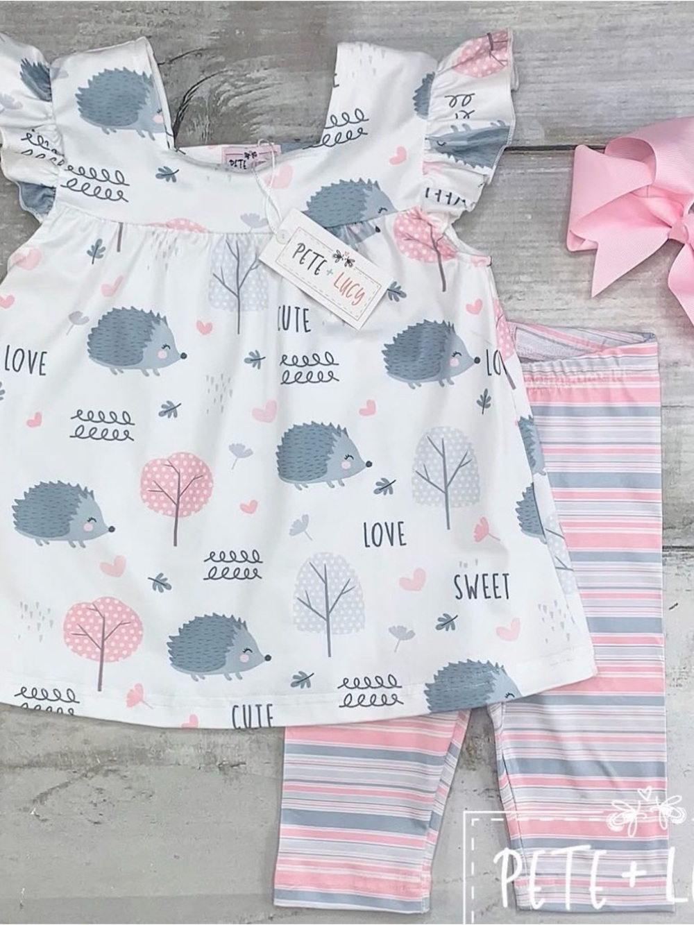 Pink and Gray hedgehog legging set